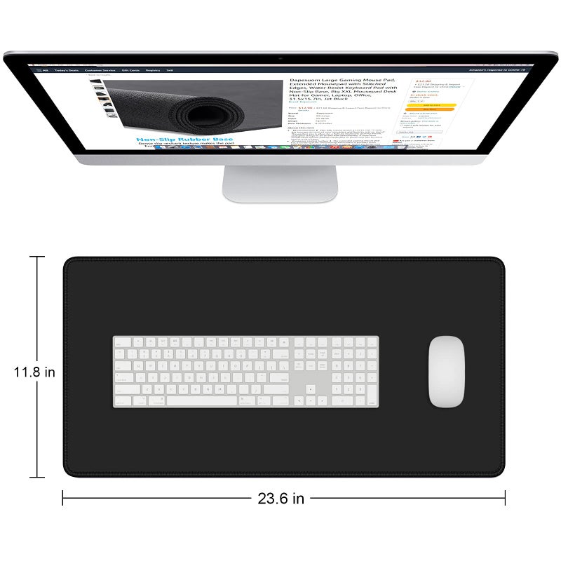 Dapesuom Large Mouse Pad  Extended Gaming Mouse Pad with Stitched Edges  Waterproof Desk Pads with Non-Slip Base  Computer Keyboard Pad  Big Mouse Mat for Laptop  Office  23.6 x 11.8 in  Jet Black - Image 2